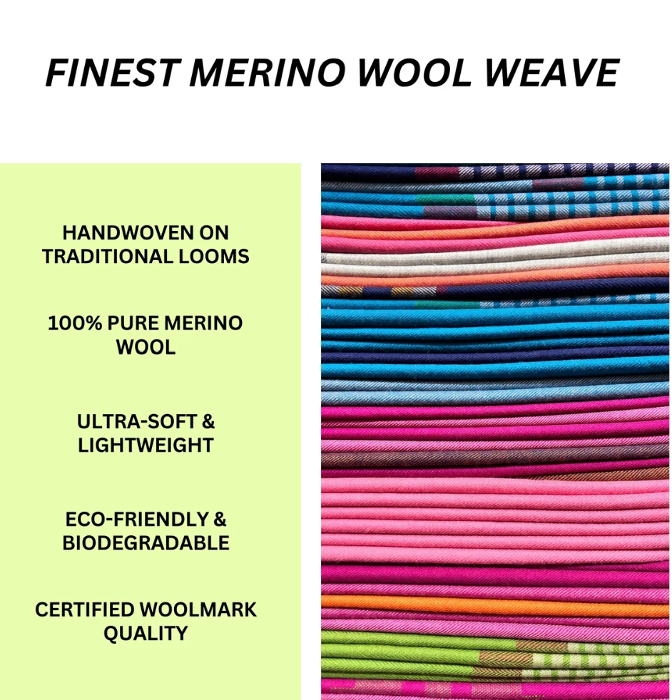 Hand Woven Pure Merino Wool Stole - Light Grey
